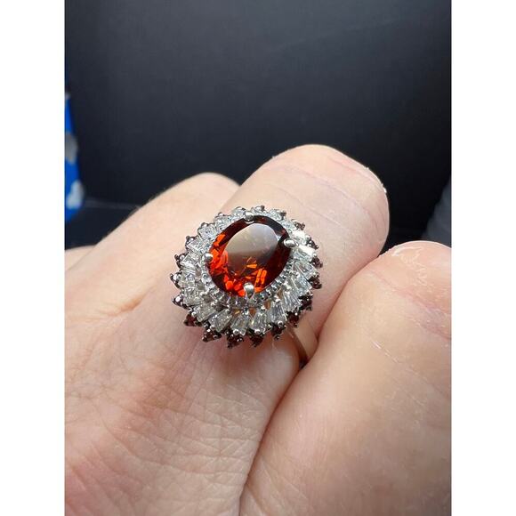 NEW Cherry citrine and Moissanite ring in platinum over sterling silver size 8 - Picture 5 of 14